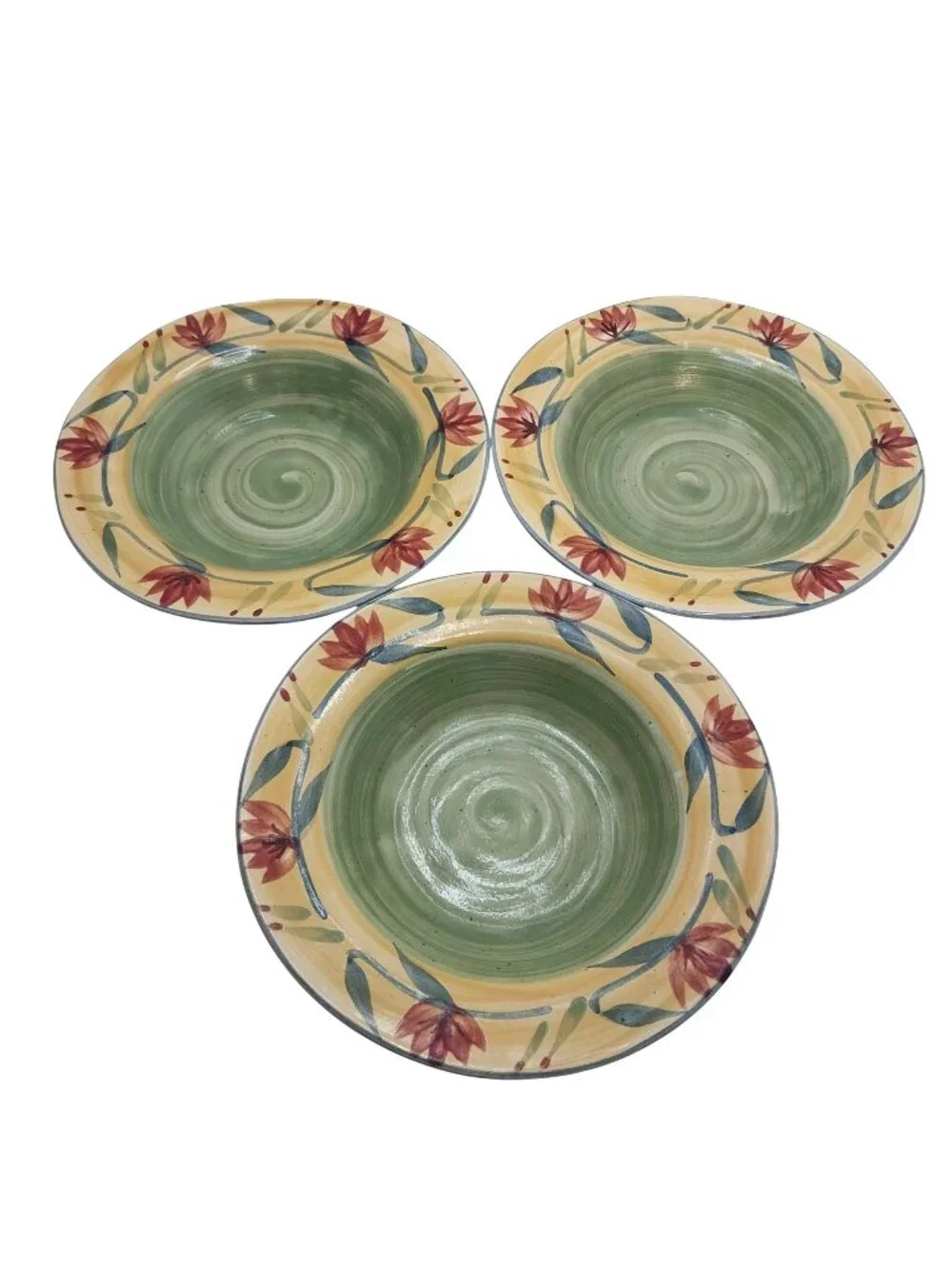 Pier 1 Elizabeth Handpainted Stoneware Set of 3 Bowls With Floral Design